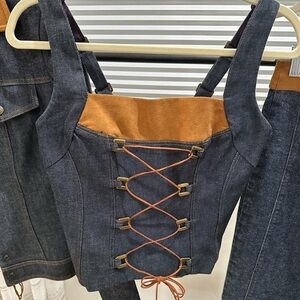 Vintage & Rare Custom Denim Corset-like Top w/Ultra Suede